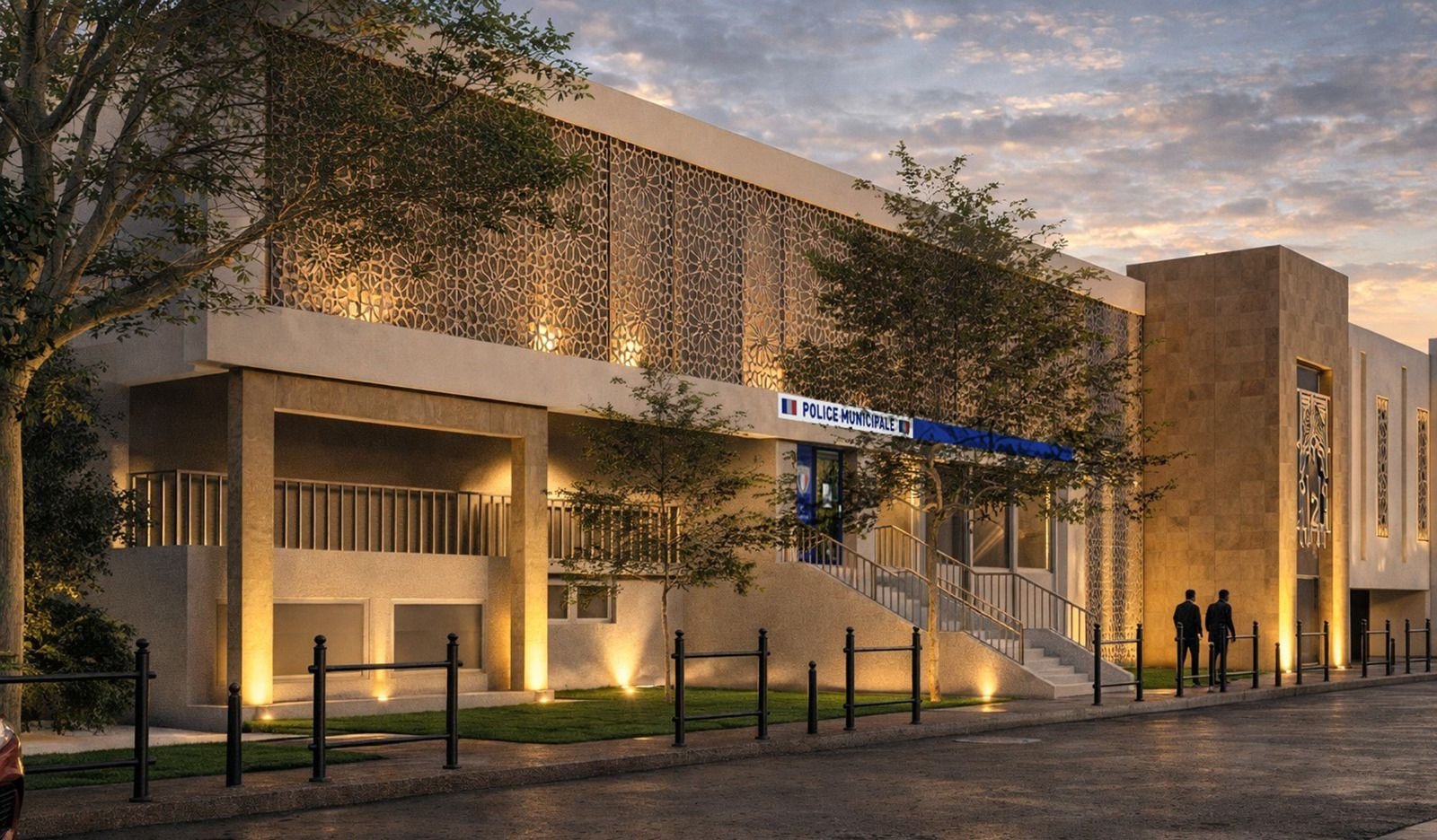 Façade gauche — vue de nuit